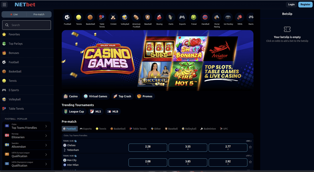 NetBet — interface